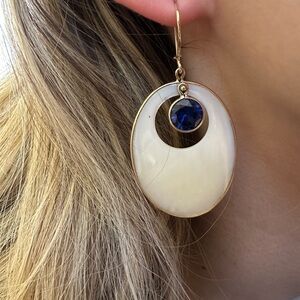 14k real Gold Blue Topaz mother Pearl Earrings